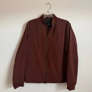 Theory Red Burgundy Brown Bomber Jacket Coat Size M Quiet Luxury $395 City Shell